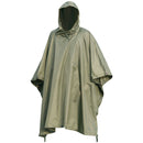 Olive green waterproof ripstop military style rain poncho cape with hood for outdoor protection and camping use