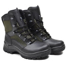 Pair of genuine German military leather and textile combat boots with fast lacing and slip-resistant soles.