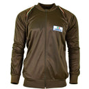 Genuine Italian Army brown training tracksuit jacket with full zip, elastic cuffs, and military patch on chest.