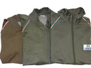 Three genuine Italian Army training tracksuit tops in brown and olive green with full zips and tricolor stripe detail