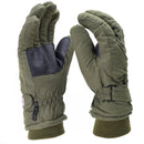 Olive green Mil-Tec winter gloves with Thinsulate lining, adjustable wrist strap, and anti-lost buckle for men