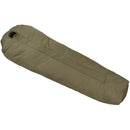 Original British military sleeping bag in olive, mummy-style, insulated for comfort at -15°C with compression sack.
