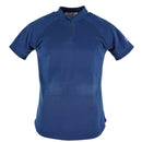 Blue breathable British police t-shirt with front zip guard, short sleeves, and high collar for comfort and mobility.