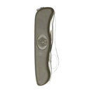 Original German army Swiss Victorinox folding pocket multitool knife with embossed eagle logo on handle, closed position view