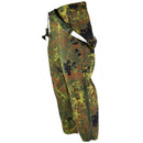 Original German army Flecktarn Gore-Tex waterproof bib and brace rain trousers with adjustable straps and camouflage pattern