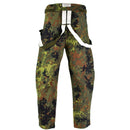 Original German army Gore-Tex Flecktarn rain trousers with bib and brace design for waterproof outdoor protection