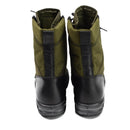 Rear view of Original Germany army tropical boots in black and olive green military design with side zippers and reinforced heels.