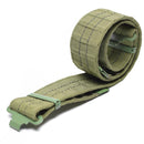Original olive green military surplus combat utility pistol belt with quick-release buckle and durable webbing material.