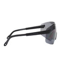 SWISS EYE black lens shooting glasses with wide coverage, UV400 protection, anti-fog coating, and durable frame design.