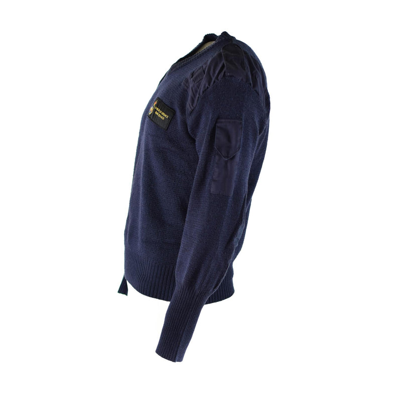 Servicio de defensa británico original Comando Comando Jumper azul suéter de cuello en V