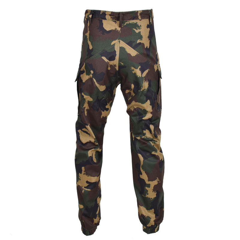 Pantalones de tropas de campo militar húngaros genuinos M1990 CAMO DE BOODLANDO REFORZADO NUEVO