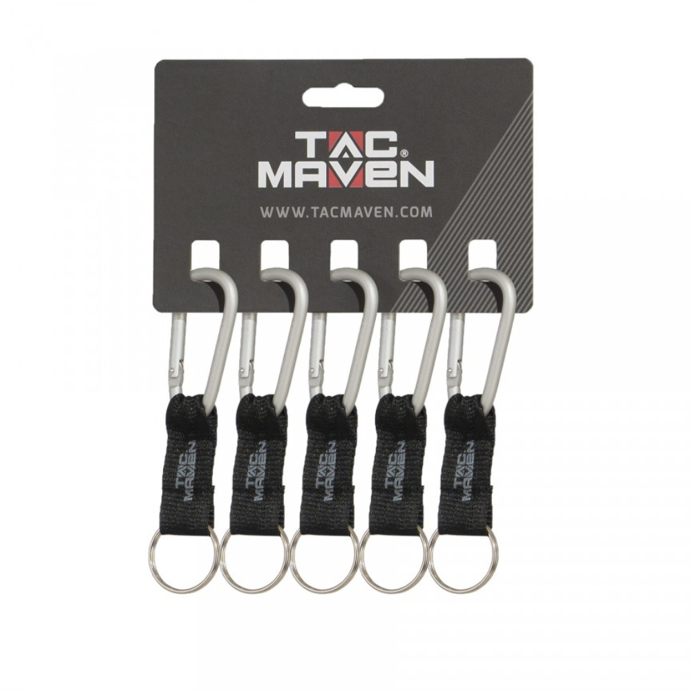 TAC MAVEN Mosquetones de aluminio de 6 mm, paquete de 5 clips para llaves para exteriores, equipo para acampar