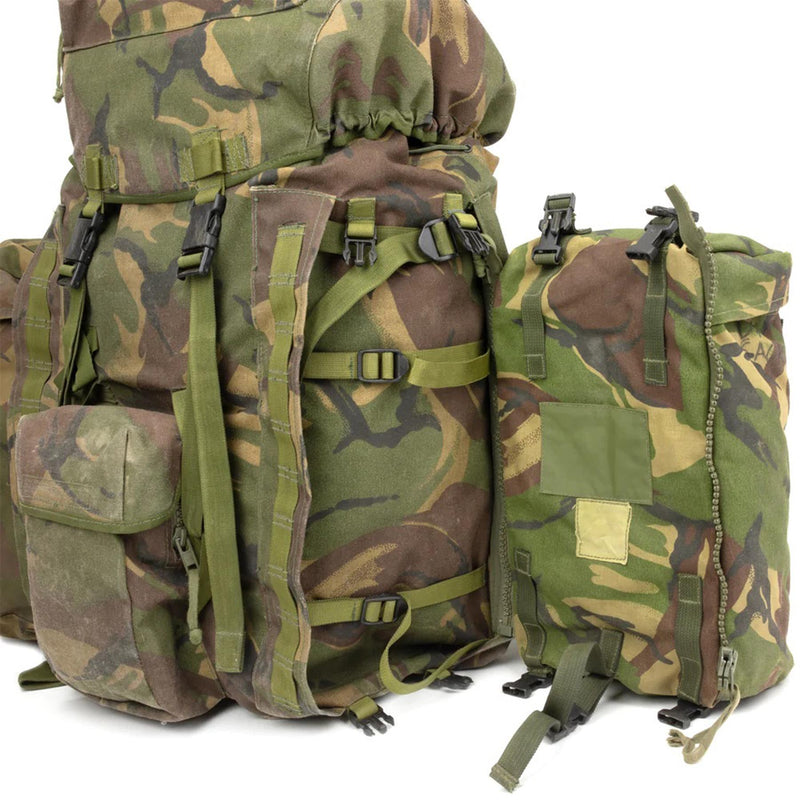 Mochila táctica británica original bosque camuflaje 90 litros laterales