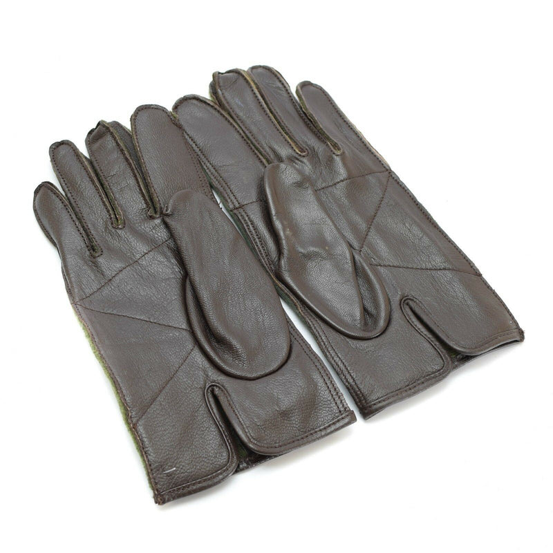 Guantes de combate del ejército belga original Guantes de estilo de la Segunda Guerra Mundial Oliva de cuero Nylon NUEVO