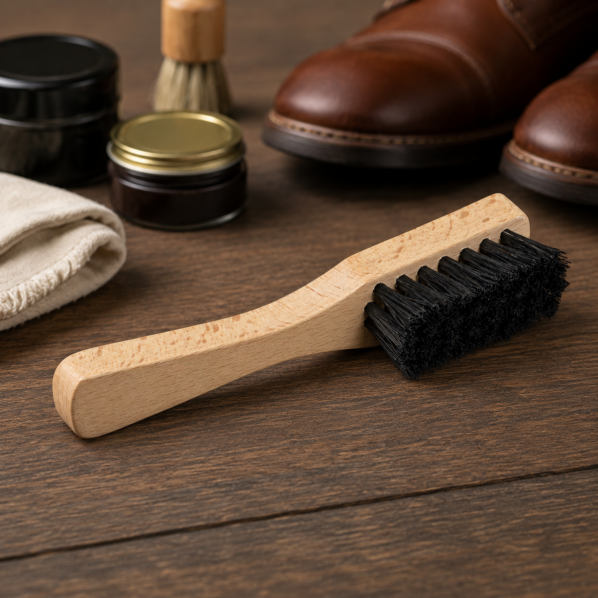 Saphir Cepillo Removedor de Barro Cuidado del Calzado 15cm Mango de Madera de Haya Cerdas Rígidas