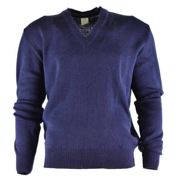 Sétero original del ejército checo Jumper lana azul de lana en V excedente militar nuevo