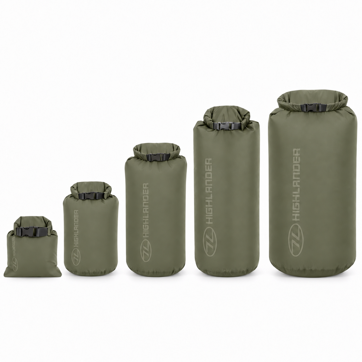 Bolsas impermeables militares escocesas originales, 1 L – 40 L, parte superior enrollable, hebilla de liberación rápida, color verde oliva