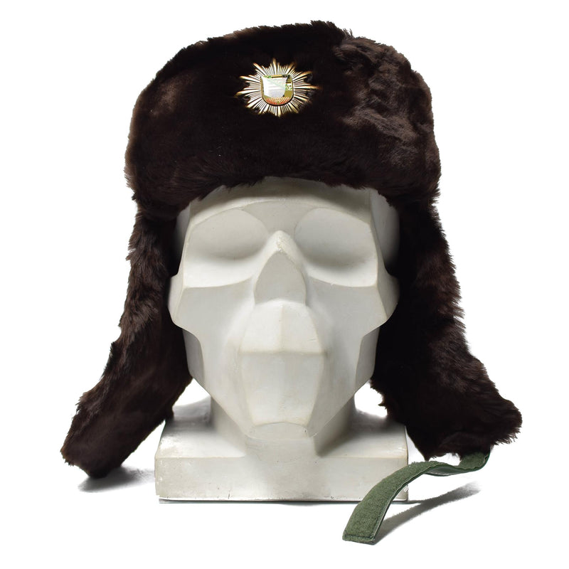 Policía alemana original sombrero de invierno cálido clima frío Fur falso Ushanka Insignia nueva