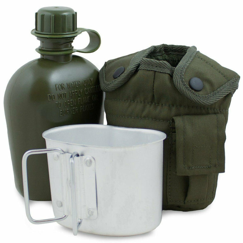 Botella de agua de cantina M1 de estilo del ejército de EE. UU. Con taza de cubierta y clips de Alice Militares de los Estados Unidos