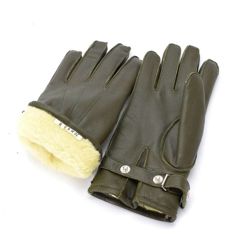 Guantes de cuero de cuero de la policía alemana genuina patrulla oliva lana 100% invierno nuevo