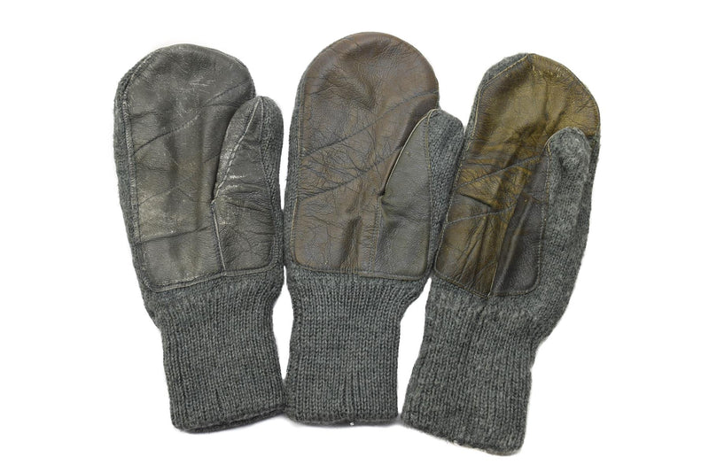 Original Swiss Army Lool Grey Clima frío Mittens Palm de cuero Problema militar