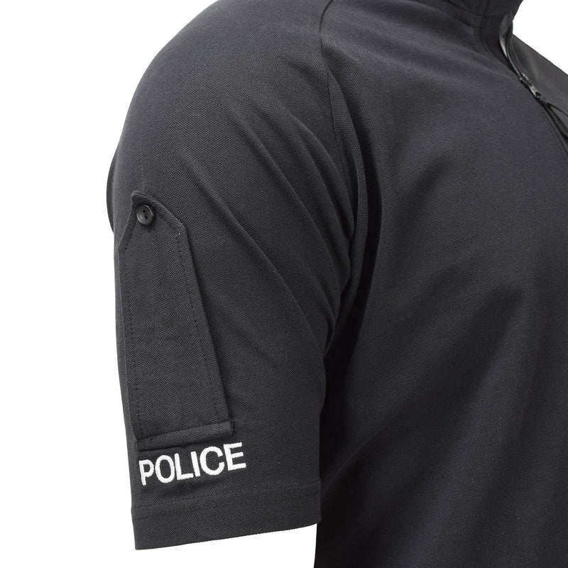 Camisetas tácticas de la policía del ejército británico original manga corta con cremallera negra nueva