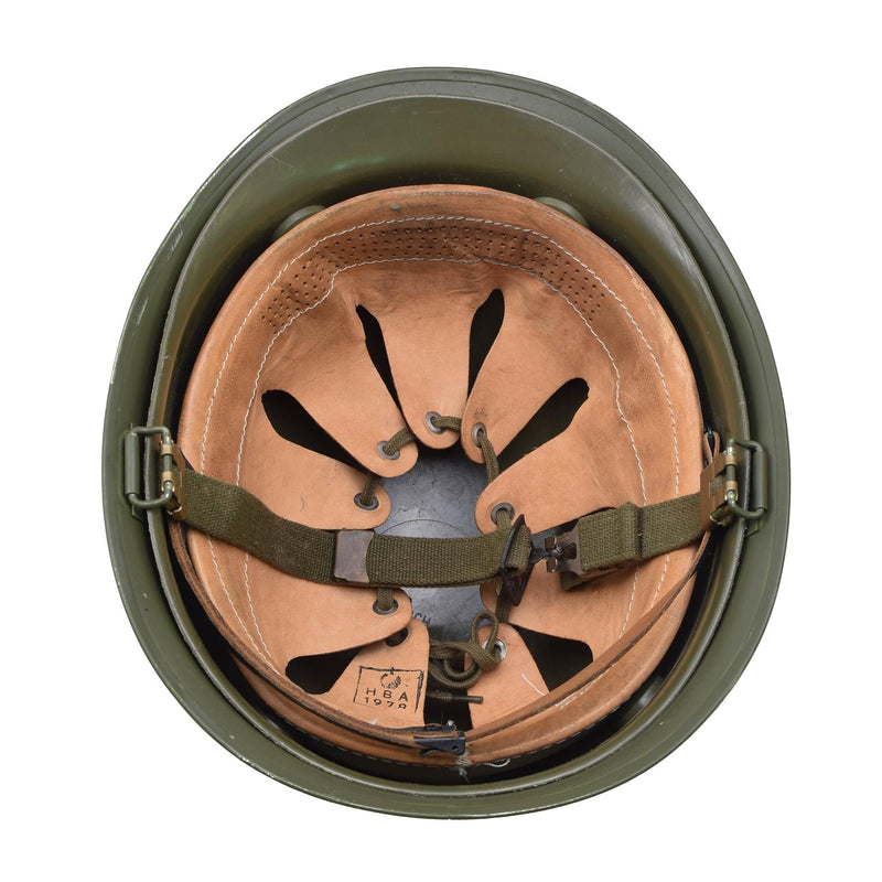 Casco de acero belga militar original M51 Combate táctico Ejército Interior PVC Olive