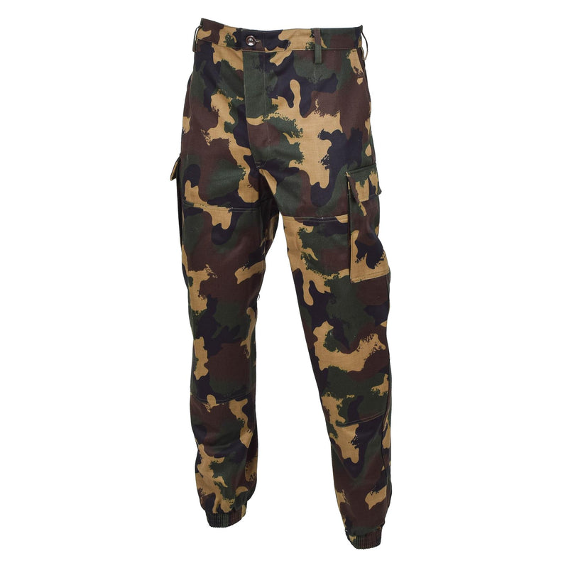 Pantalones de tropas de campo militar húngaros genuinos M1990 CAMO DE BOODLANDO REFORZADO NUEVO