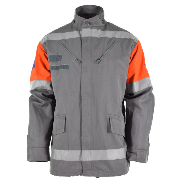 Chaqueta del ejército checo original CZ Defensa civil Gray Field Surplus Banda reflectante