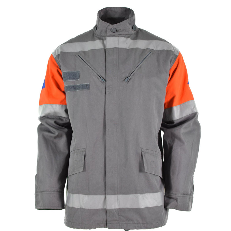 Chaqueta del ejército checo original CZ Defensa civil Gray Field Surplus Banda reflectante
