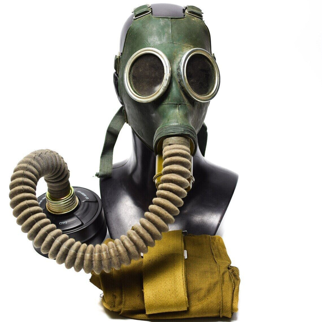 Máscara de gas GP-4 soviética original de la década de 1960 Kit de excedente militar vintage Caucho gris