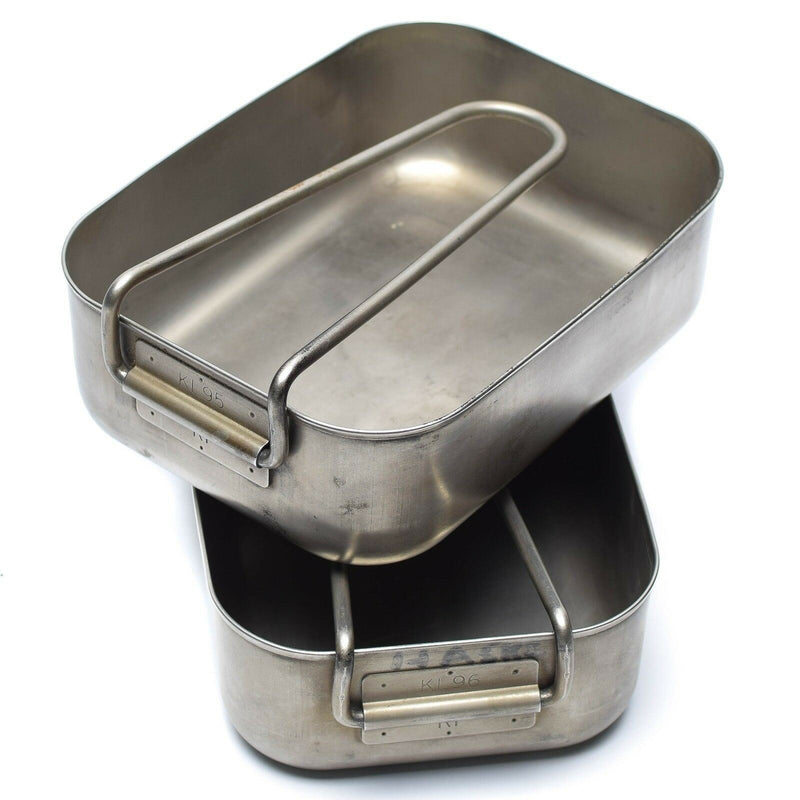 Original holandés Militar de acero inoxidable 2 PCS Mess Tins Mess Cooker Military Bushcraft