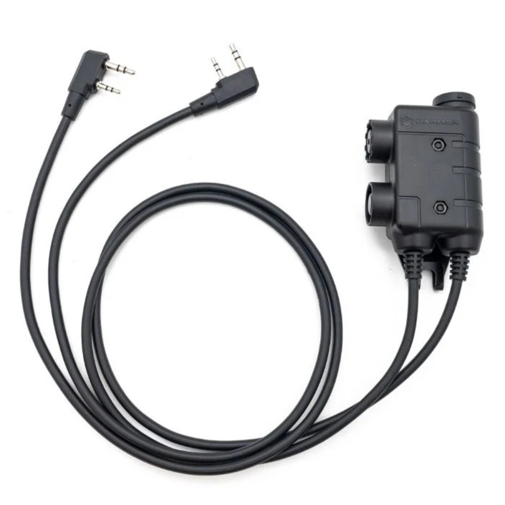 Earmor Adaptador PTT dual Kenwood Baofeng Auriculares tácticos con cable de 2 pines Negro