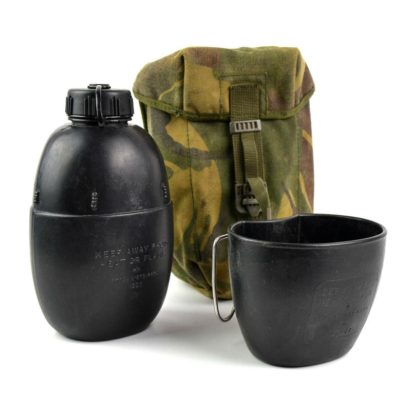 Cantina del ejército británico genuino original con la taza 58 Botella de agua con bolsa