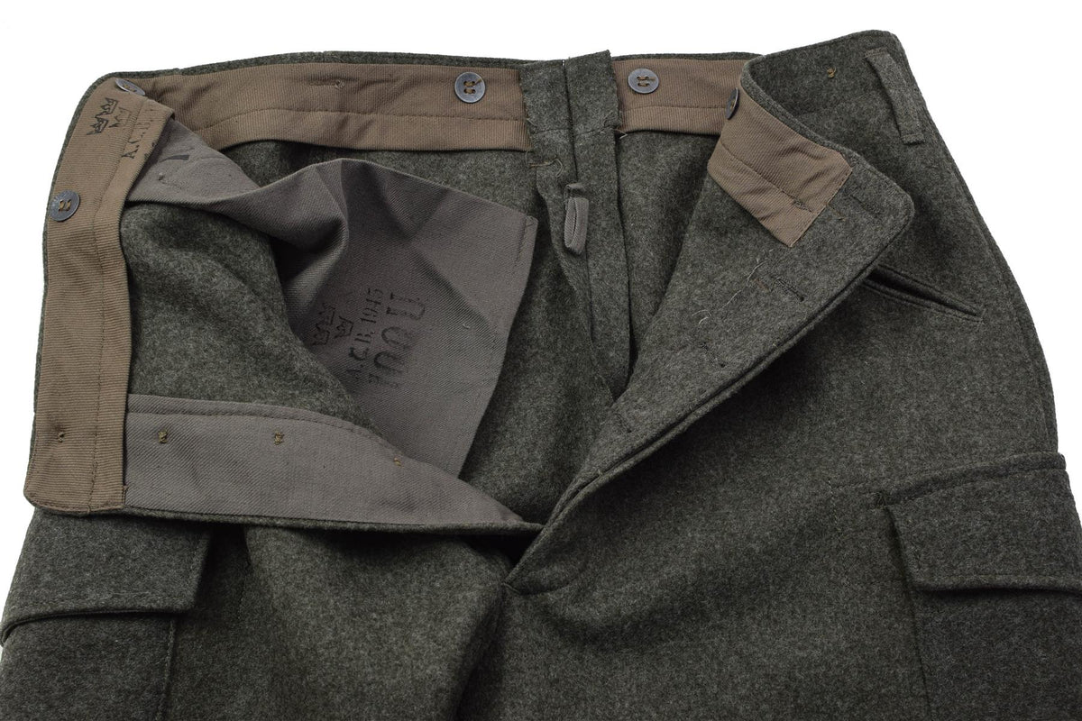 Pantalones de campo originales del ejército sueco M39/58 Excedente de carga de lana Verde oliva