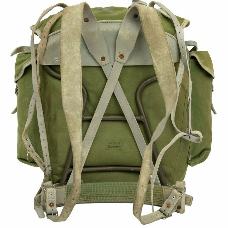 Mochila militar noruega genuina con paquete de mochila de cuero de lona del ejército de marco