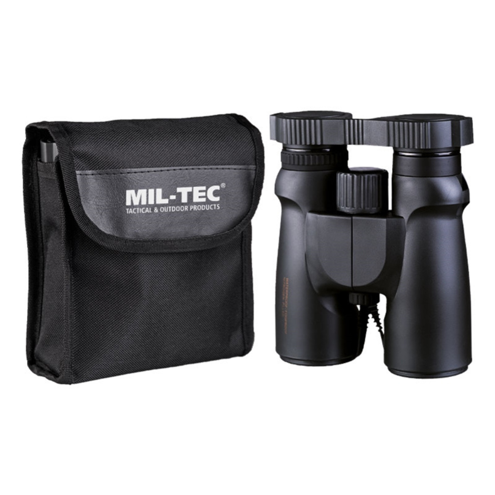 Mil-Tec Binoculares impermeables 8x42 Negro Óptica de senderismo para caza al aire libre