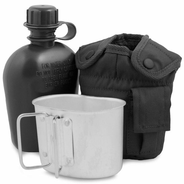 Botella de agua de cantina M1 de estilo del ejército de EE. UU. Con taza de cubierta y clips de Alice Militares de los Estados Unidos