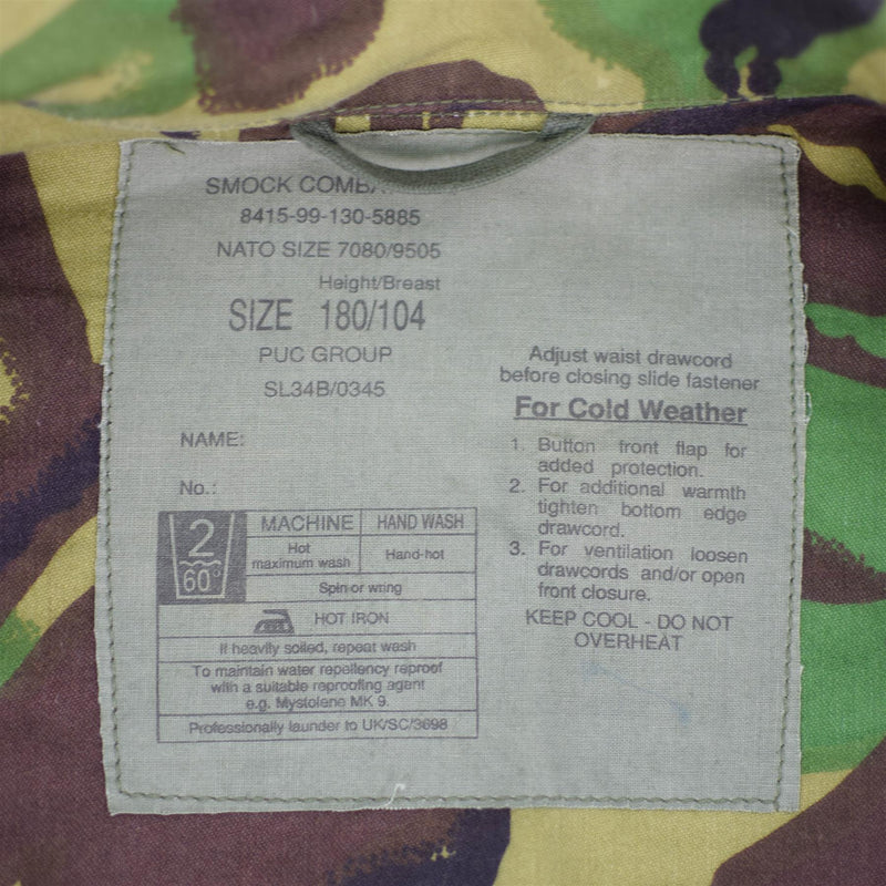 Chaqueta del ejército británico original BDU Combate Smock CELIMO COLLO CON ESCROBA MILITAR