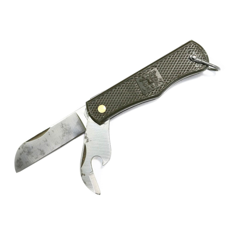 Original de bolsillo militar italiano plegable lata de abridor mango de plástico oliva