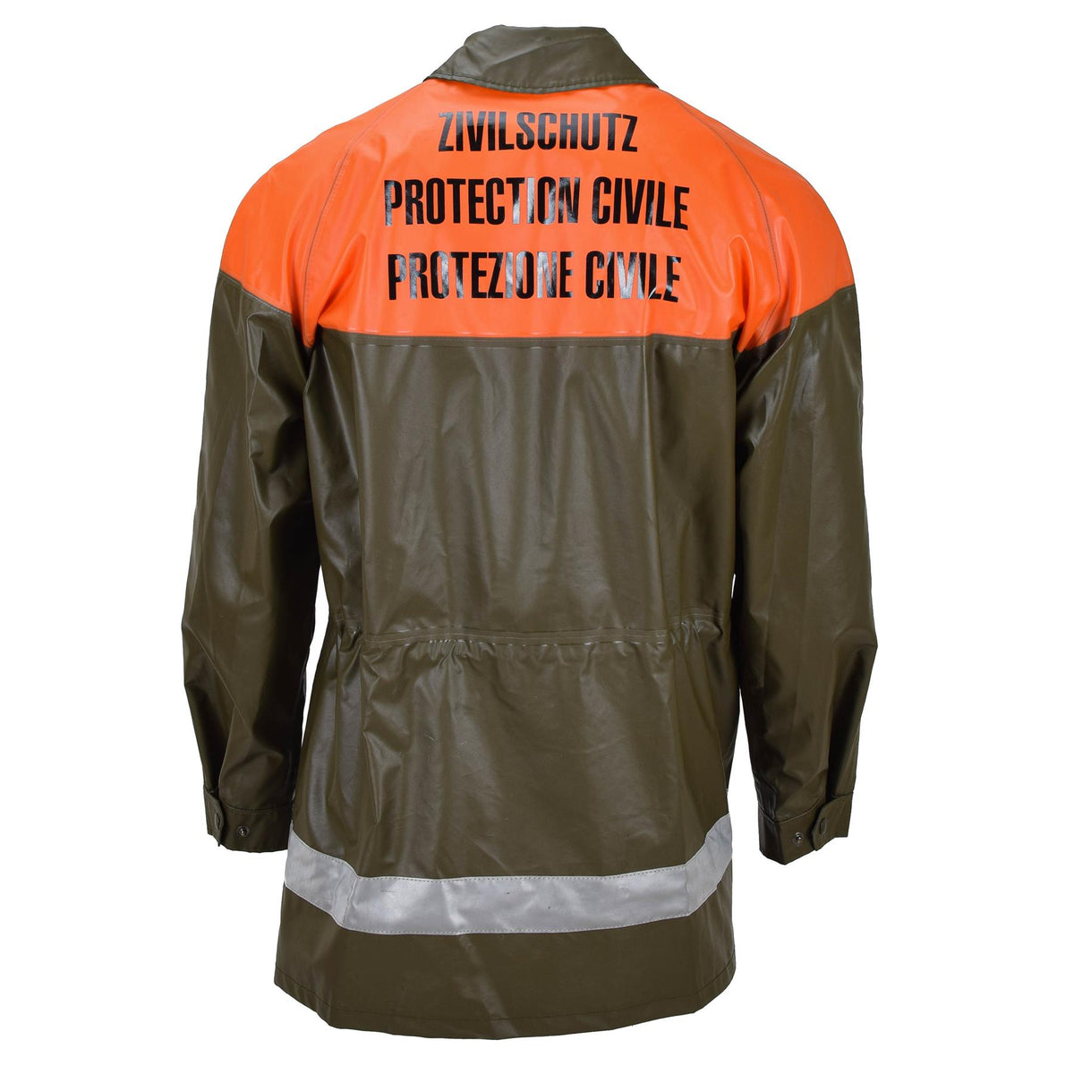 Chaqueta impermeable de protección civil suiza original abrigo largo verde oliva