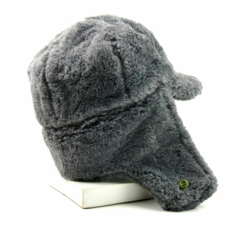 Genuino ejército checo Capa de invierno Ushanka Fur gris Sombrero cálido Cz Militares Isignia