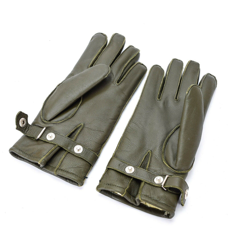 Guantes de cuero de cuero de la policía alemana genuina patrulla oliva lana 100% invierno nuevo