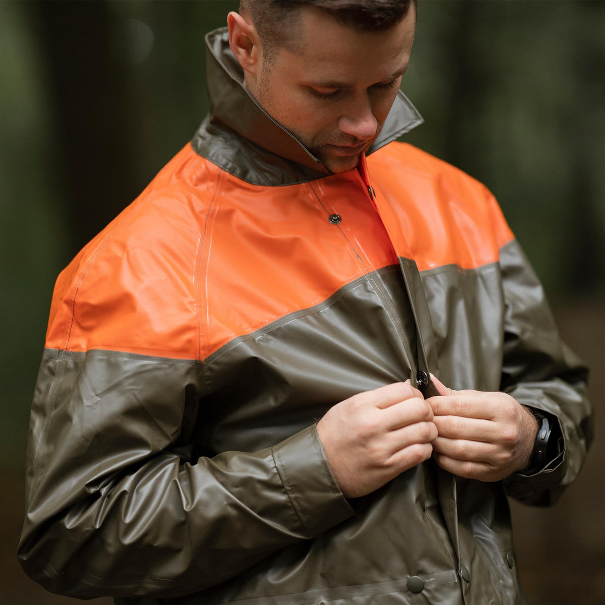 Chaqueta impermeable de protección civil suiza original abrigo largo verde oliva
