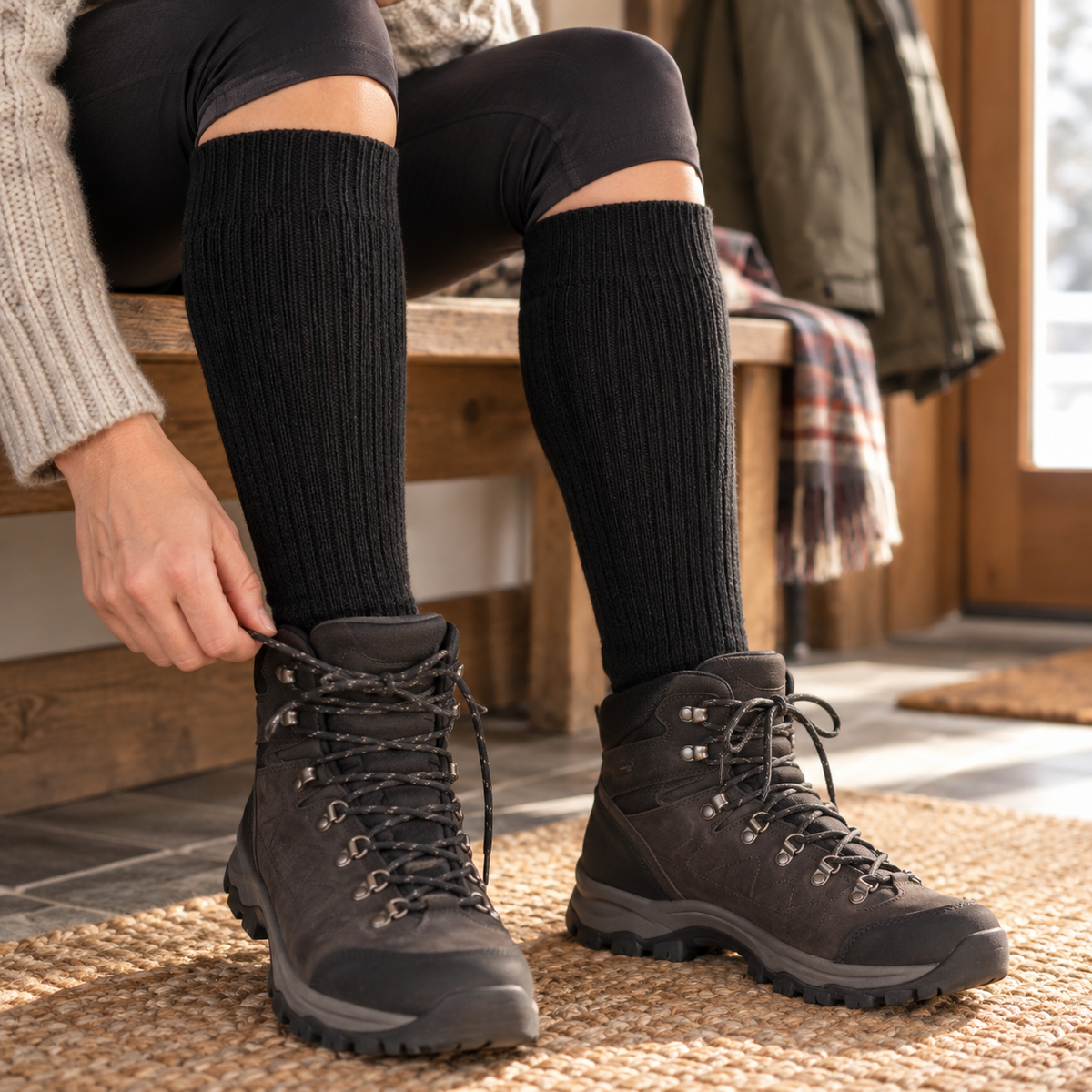 Calcetines de invierno militares británicos originales de punto acanalado cálido EU 39–40 Negro