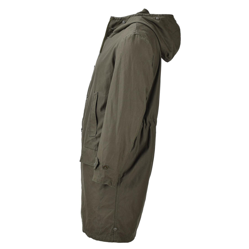 Original alemana militar larga parka chaqueta oliva abrigo con capucha ejército al aire libre