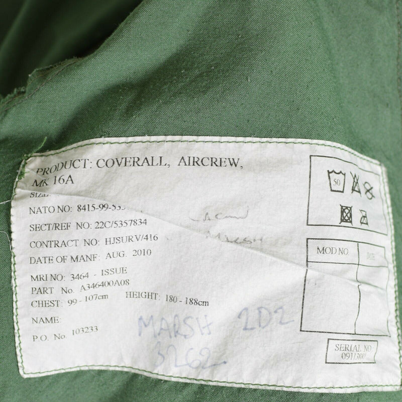 Aircregráfico del ejército británico original Mk15 RAF traje aramid Coverall Sage Green Air Force