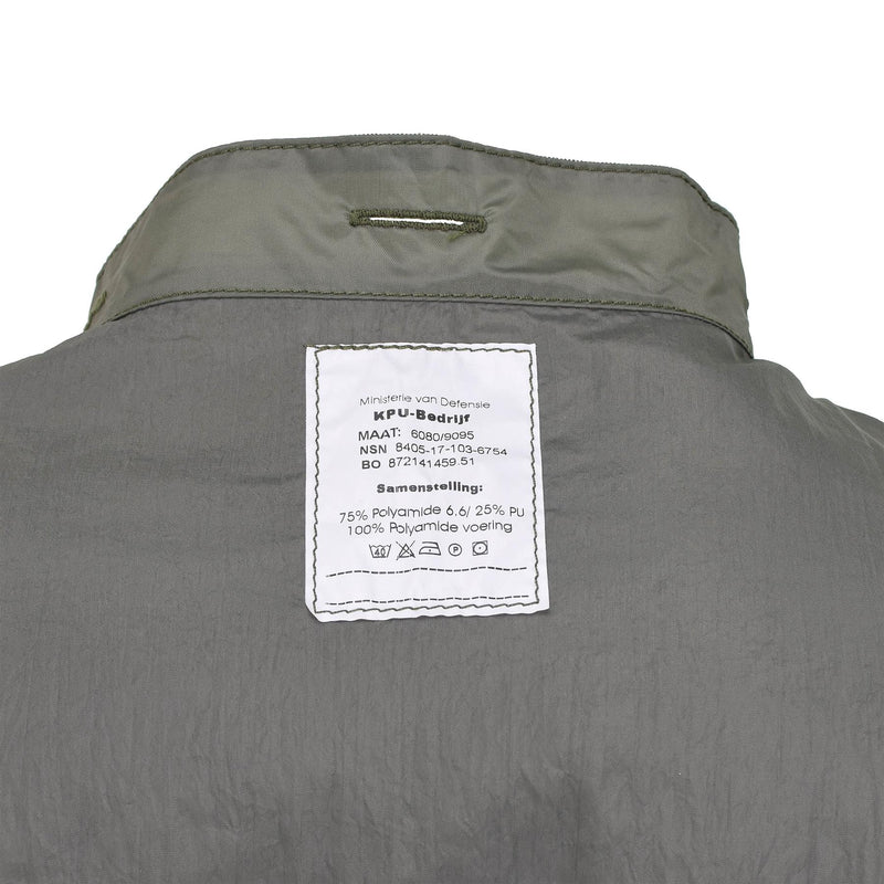 Liner militar holandés original Rain Chaqueta impermeable Se costuras con cinta de combate Oliva
