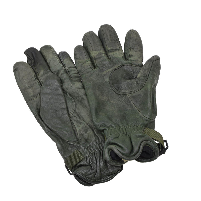 Guantes de cuero de Mk II originales británicos forrados con la mano de la mano verde oscuro