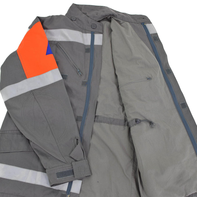Chaqueta del ejército checo original CZ Defensa civil Gray Field Surplus Banda reflectante